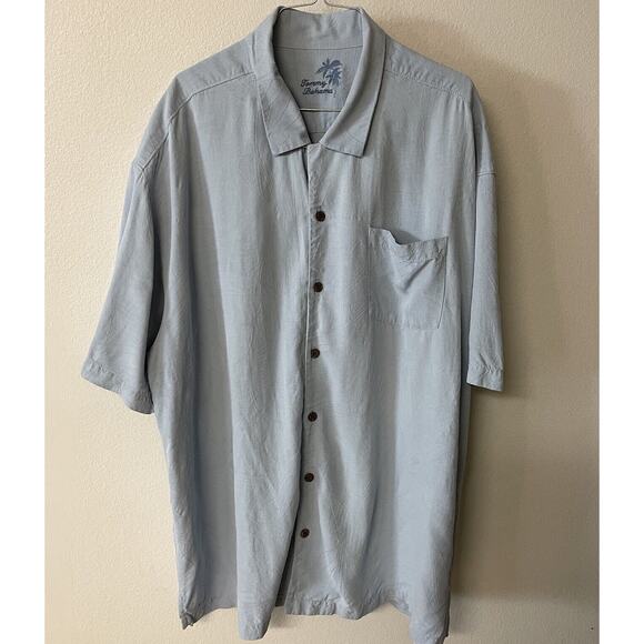 TOMMY BAHAMA Silk Shirt Men's 2XL Hawaiian Camp Blue Top Stitch - Picture 1 of 15